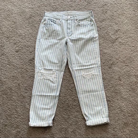 American Eagle Striped High Rise Distressed Tomgirl Jeans - Picture 4 of 10